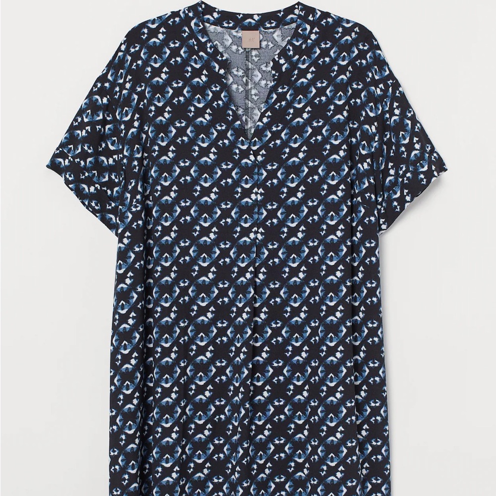 H&M V-Neck Dress Dark Blue/Patterned